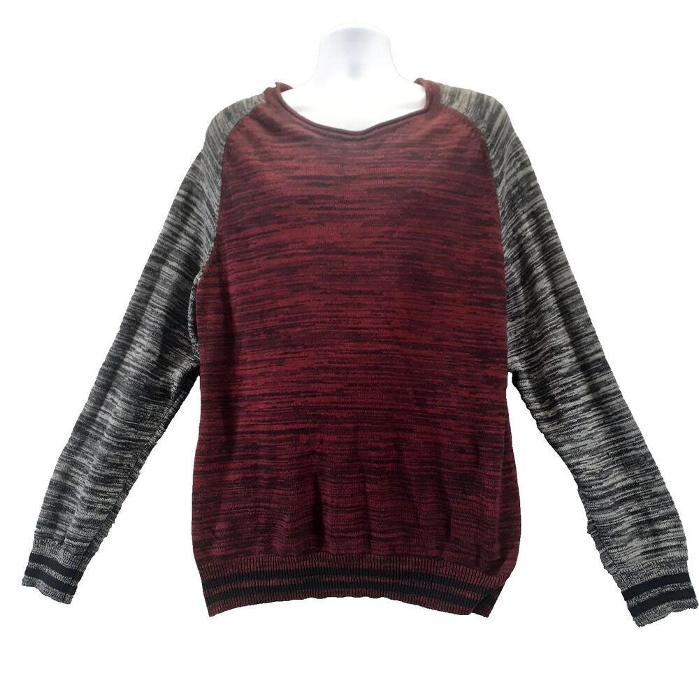 American Rag Mens Sz 2XL Sweater Varsity Cotton Knit Red Gray Black Winter